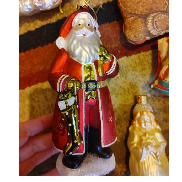 Vintage Christmas Ornament Lot 11 Hand Blown Glass Handmade Santa Bear Porcelain - Picture 3 of 7